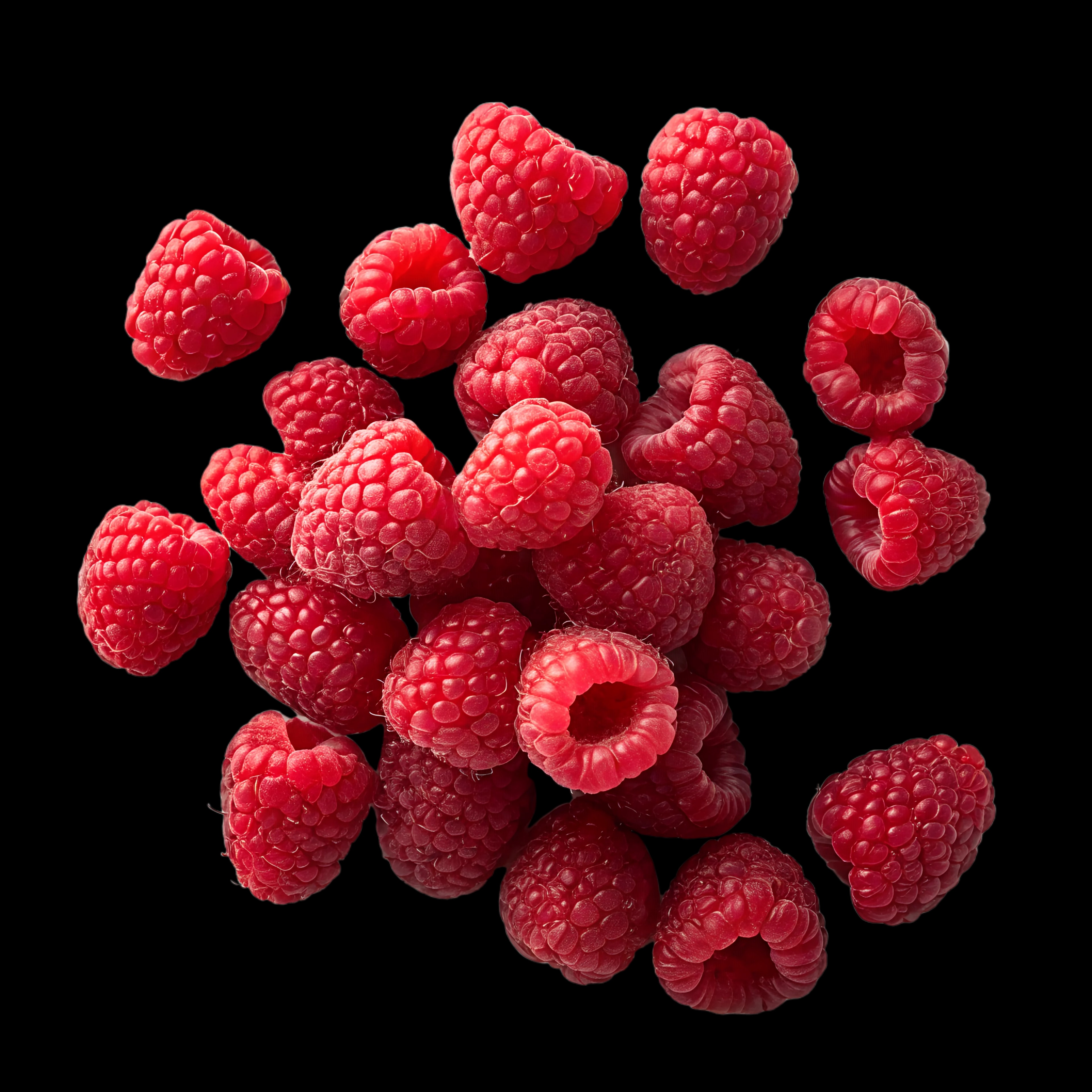 A cluster of raspberries seen from above